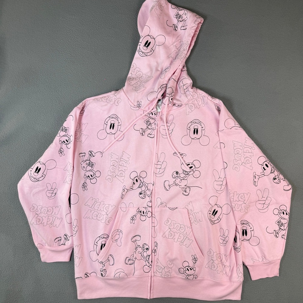 Disney Mickey Mouse Pink Embroidered Zip Up Hoodie Jacket XXL MYSJYG6-4L16